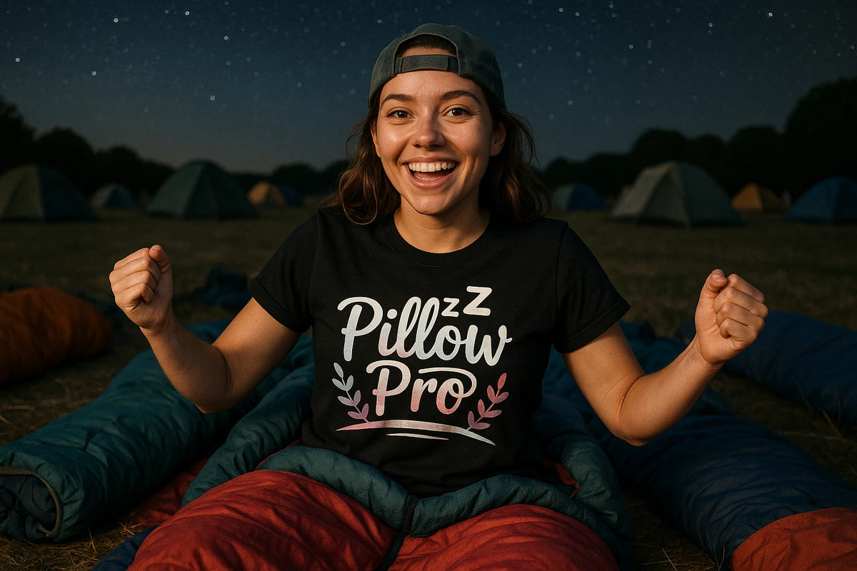 Lifestyle shot of the "Pillow Pro" black ladies sleep shirts in a real-world setting