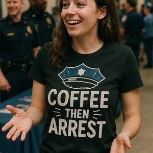 "Coffee Then Arrest" black police officer t shirt - also one of the presents for police officers