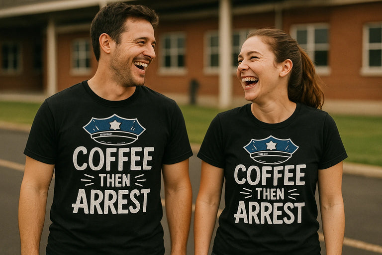 Person wearing the black police officer t shirt graphic tee - 