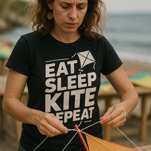 "Eat Sleep Kite Repeat" black kite flying t shirt - a birthday gift for kite flying