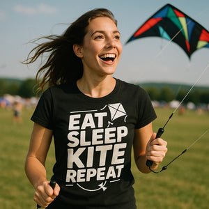"Eat Sleep Kite Repeat" kite flying t shirt - product photo 9