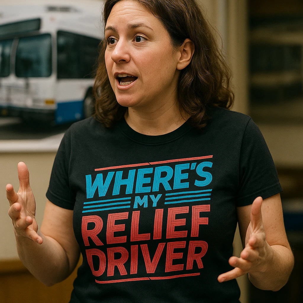 "Wheres My Relief Driver" black bus driver t shirt - also a bus driver appreciation day gift ideas