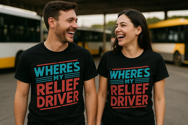 Person wearing the black bus driver t shirt graphic tee - 