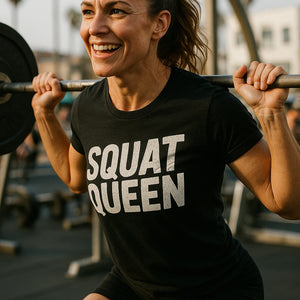 "Squat Queen" black exercise shirts mens - also a crop top for exercise