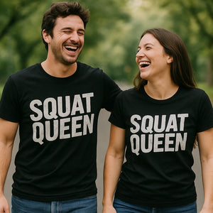 Person wearing the black exercise shirts mens graphic tee - "Squat Queen" design