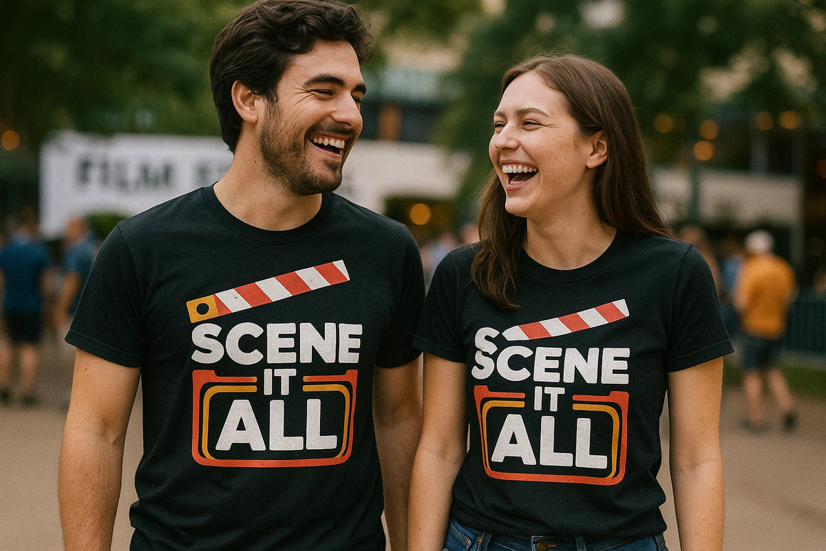 Person wearing the black graphic tee graphic tee - "Scene It All" design