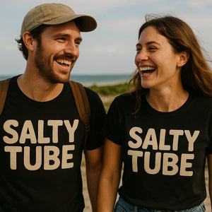 Person wearing the black cool as a cucumber t shirt graphic tee - "Salty Tube" design