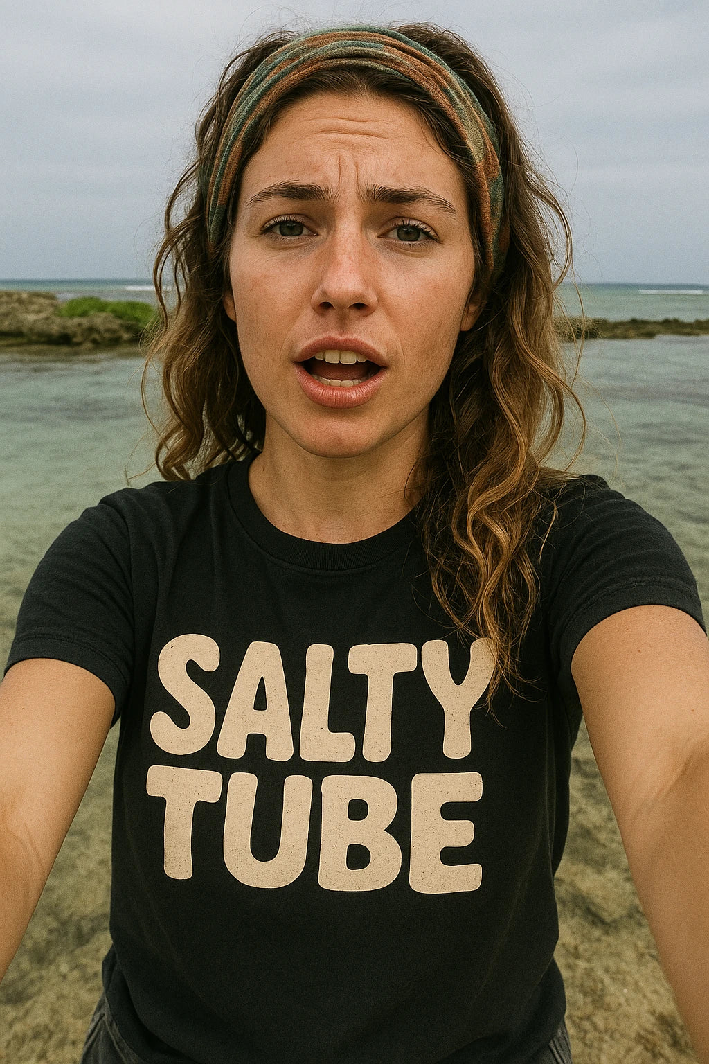 "Salty Tube" black cool as a cucumber t shirt, photographed as sea cucumber lover gift
