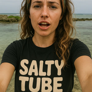 "Salty Tube" black cool as a cucumber t shirt, photographed as sea cucumber lover gift