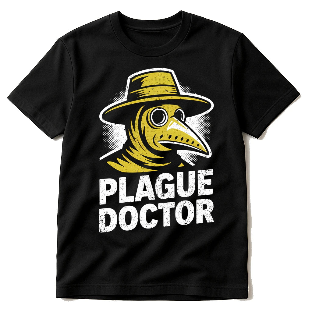 Black Black History Tee Shirts - "Plague Doctor Vibes" graphic tee with white print, flat lay product photo