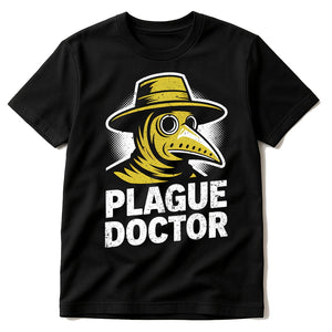 Black Black History Tee Shirts - "Plague Doctor Vibes" graphic tee with white print, flat lay product photo