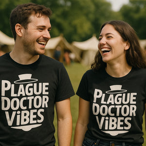 Person wearing the black history tee shirts graphic tee - "Plague Doctor Vibes" design