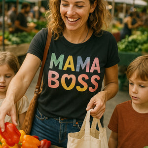 "Mama Boss" black mom life tee shirt - a birthday gift for mom life lover