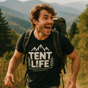 "Tent Life" black national park t shirt - also a for a good time call national parks shirt