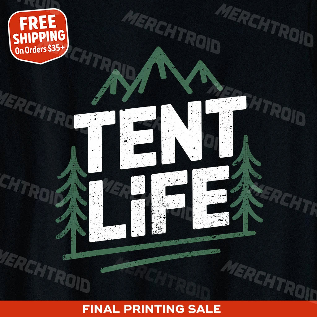 "Tent Life" black national park t shirt, photographed as gift for national park lover