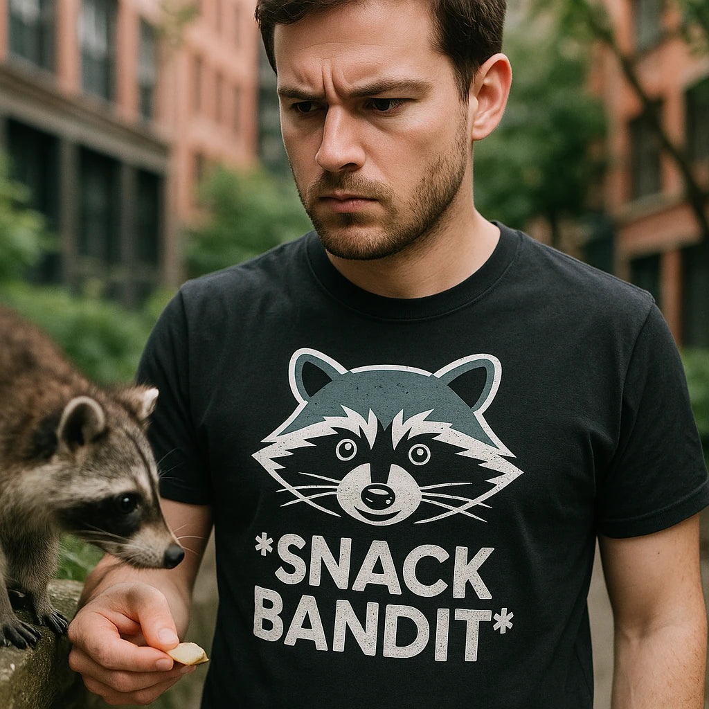 "Snack Bandit" raccoon t shirt - product photo 8
