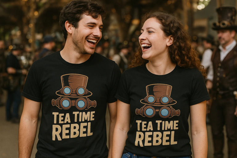 Person wearing the black steampunk t shirt design graphic tee - 