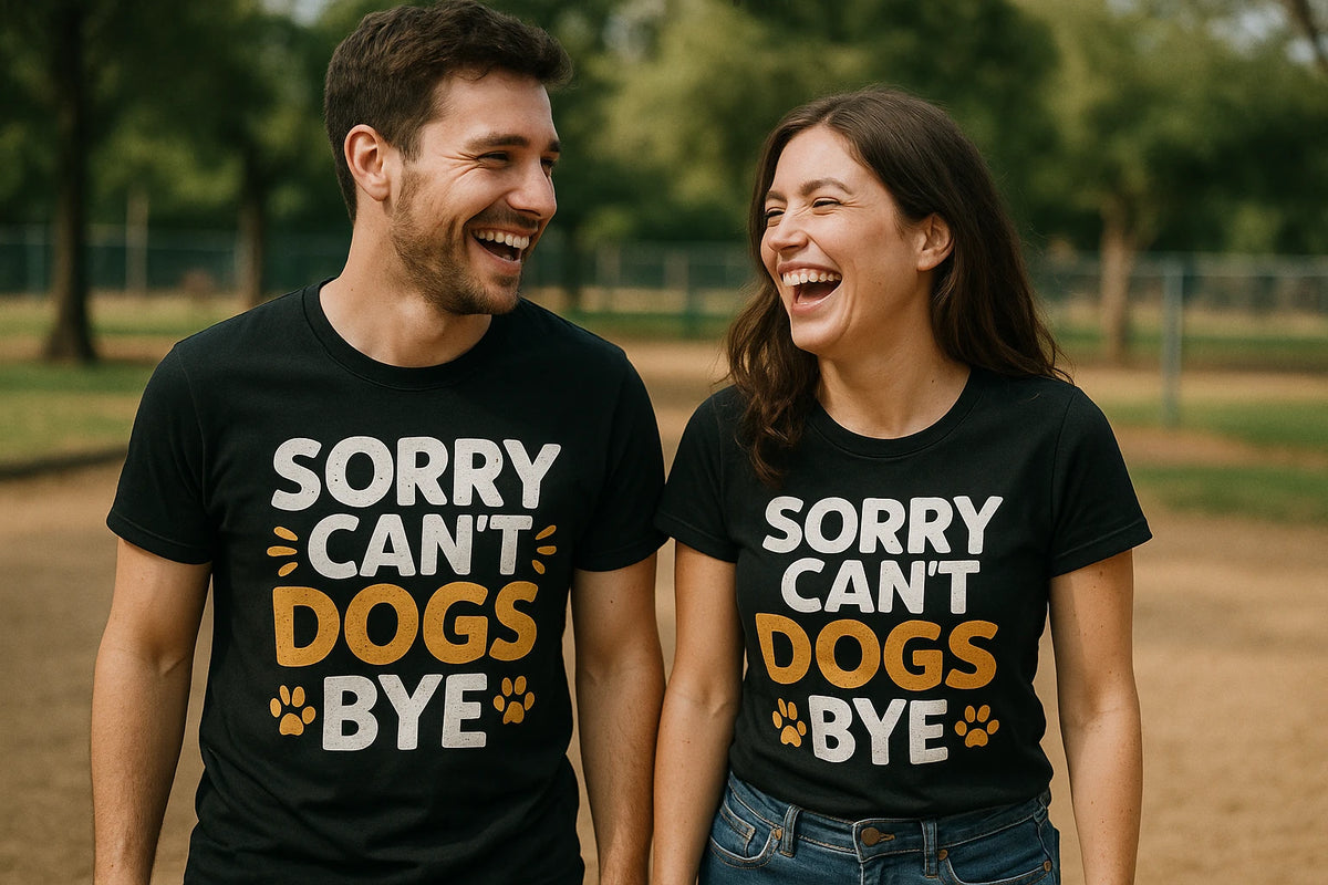 Person wearing the black dogs t shirt graphic tee - "Sorry Cant Dogs Bye" design