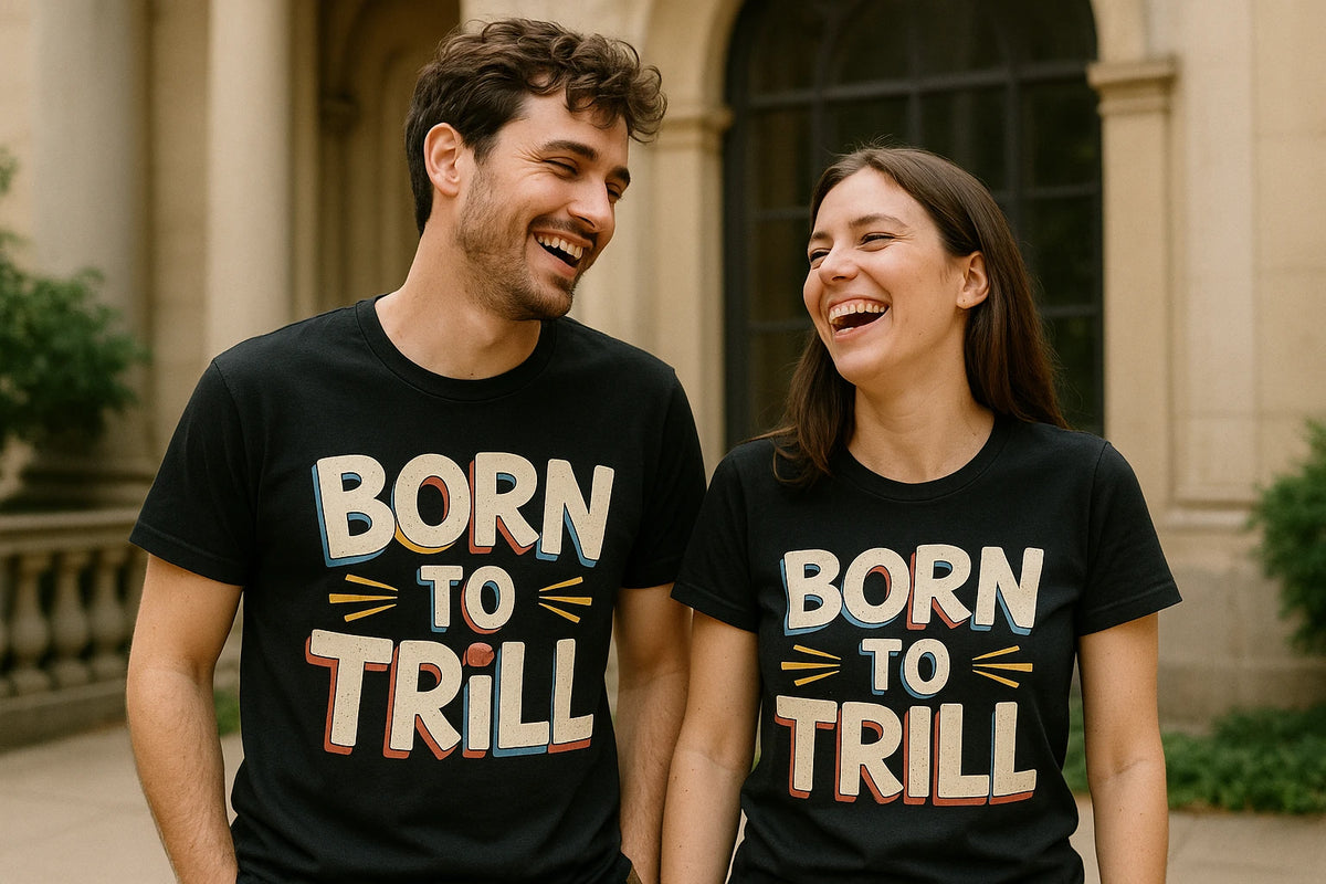 Person wearing the black piano t shirt graphic tee - "Born To Trill" design