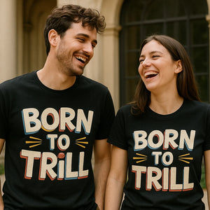 Person wearing the black piano t shirt graphic tee - "Born To Trill" design