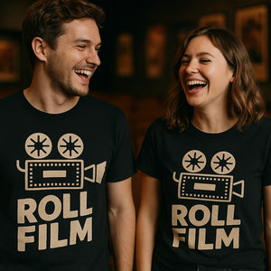 Person wearing the black graphic tee graphic tee - "Roll Film" design