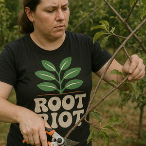 "Root Riot" black gardening shirts - also one of the best gifts for garden lovers