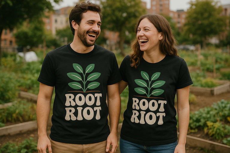 Person wearing the black gardening shirts graphic tee - 