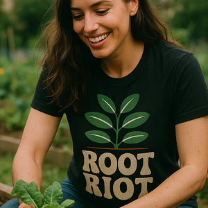 "Root Riot" black gardening shirts - also one of the gifts for someone who likes to garden