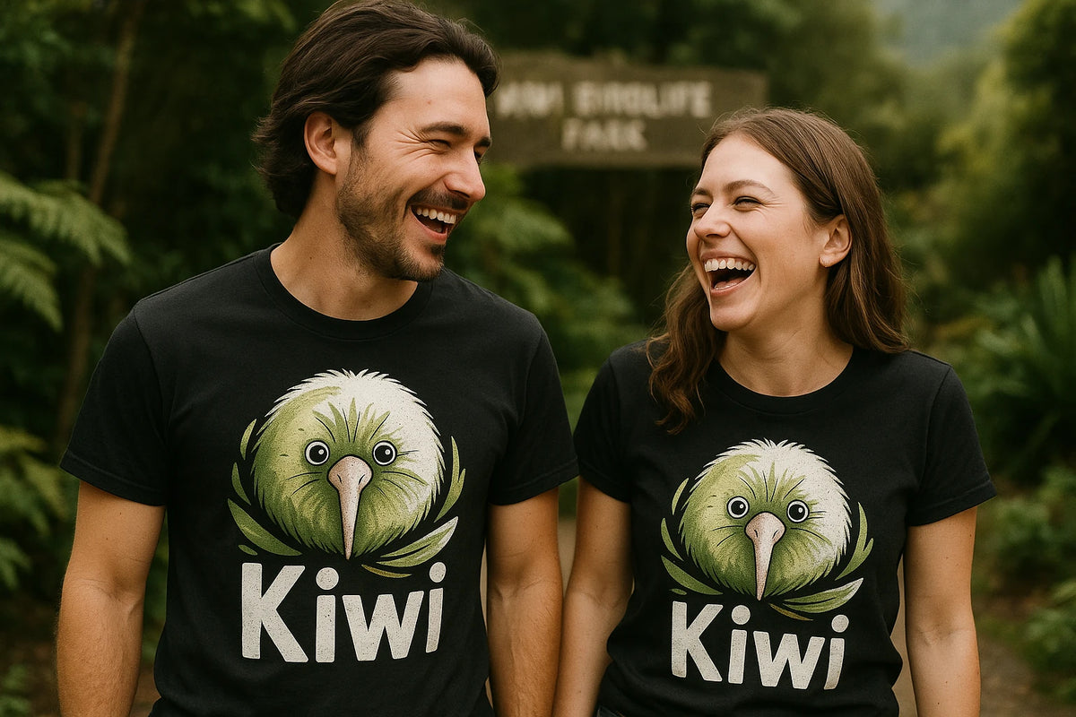 Person wearing the black kiwis t shirt graphic tee - "Crazy Kiwi Lady" design