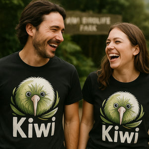 Person wearing the black kiwis t shirt graphic tee - "Crazy Kiwi Lady" design