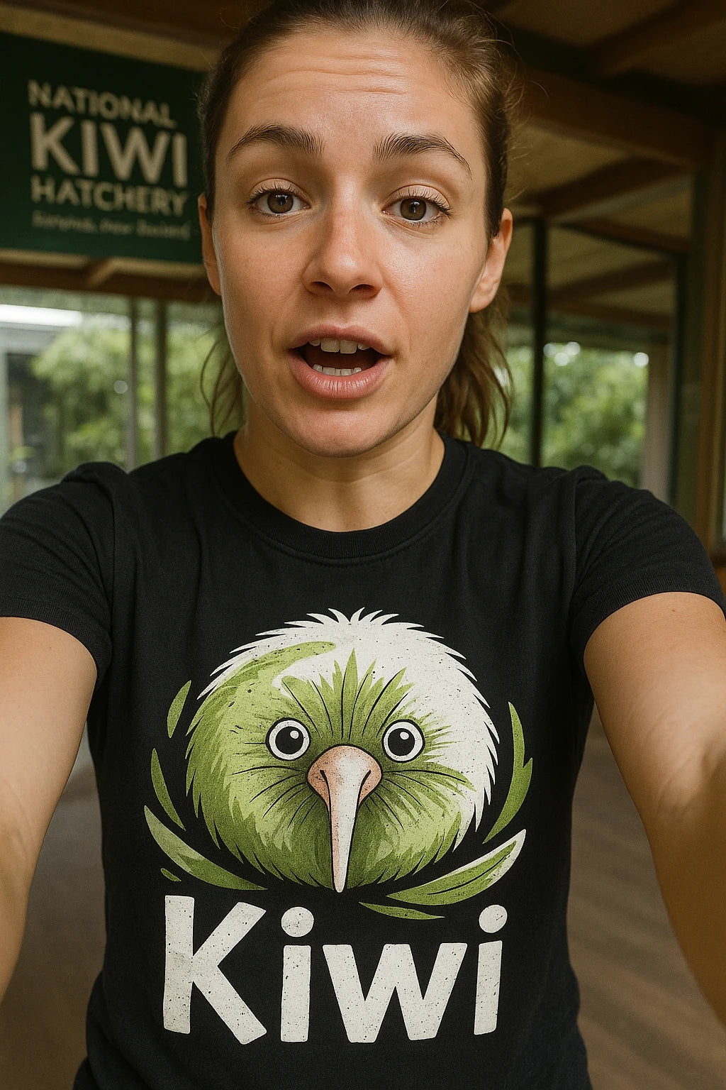 "Crazy Kiwi Lady" black kiwis t shirt, photographed as kiwis lover gift