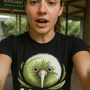"Crazy Kiwi Lady" black kiwis t shirt, photographed as kiwis lover gift
