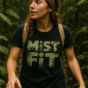 "Mist Fit" black rainforest t shirt fundraiser - a birthday gift for rainforest lover