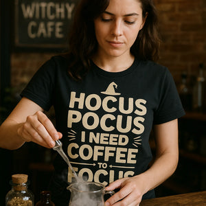 "Hocus Pocus I Need Coffee To Focus" witch t shirt - product photo 8