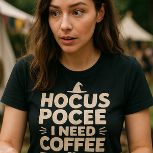"Hocus Pocus I Need Coffee To Focus" witch t shirt - product photo 7