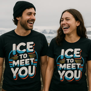 Person wearing the black polar bear tee shirts graphic tee - "Ice To Meet You" design