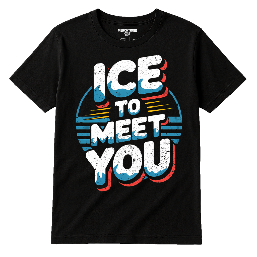 Black Polar Bear Tee Shirts - "Ice To Meet You" graphic tee with white print, flat lay product photo