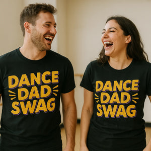 Person wearing the black dance dad t shirt graphic tee - "Dance Dad Swag" design
