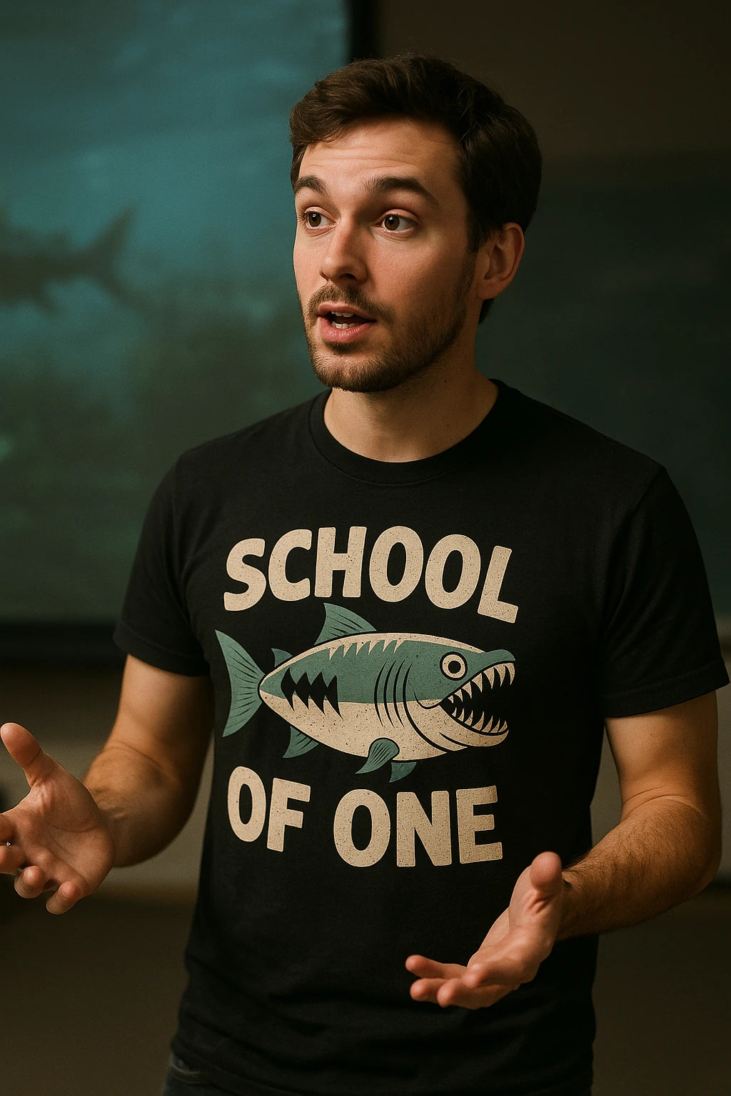 "School of One" black piranha shirts - a birthday gift for piranha lover