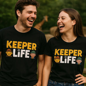 Person wearing the black zookeeper shirts graphic tee - "Keeper Life" design