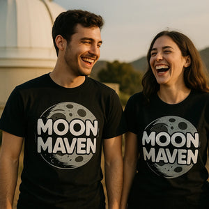 Person wearing the black howling at the moon t shirt graphic tee - "Moon Maven" design