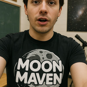 "Moon Maven" black howling at the moon t shirt - a birthday gift for the moon lover