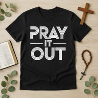 A black t-shirt with the words 