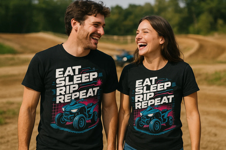 Person wearing the black atv riding shirts graphic tee - 