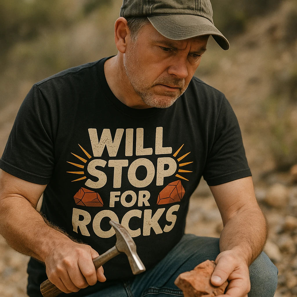 "Will Stop for Rocks" rock hounding t shirt - product photo 8