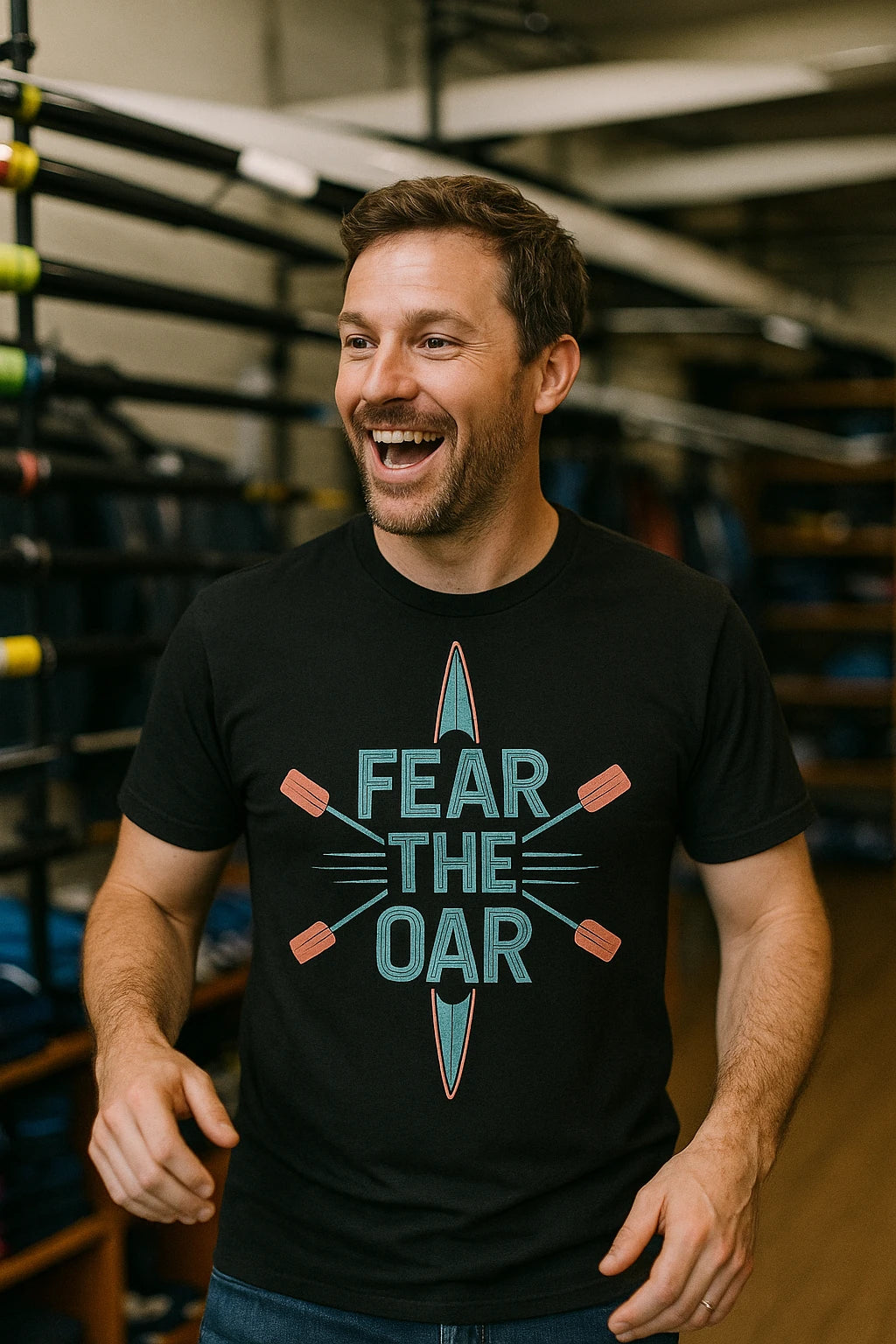 "Fear the Oar" black rowback shirts - a birthday gift for rowing lover
