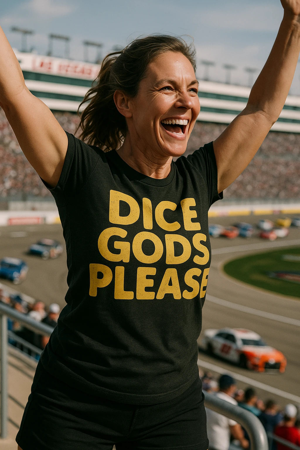 "Dice Gods Please" black las vegas nevada t shirt, photographed as gifts for las vegas lovers