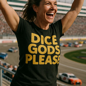 "Dice Gods Please" black las vegas nevada t shirt, photographed as gifts for las vegas lovers