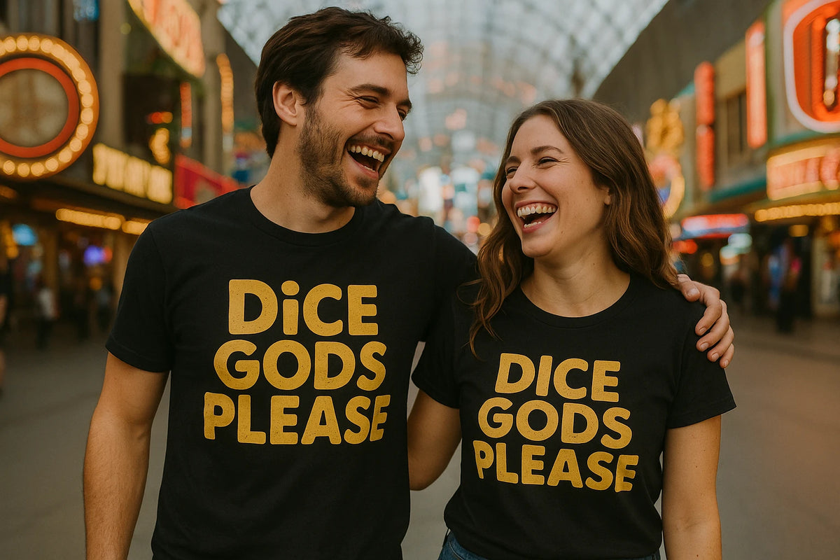 Person wearing the black las vegas nevada t shirt graphic tee - "Dice Gods Please" design