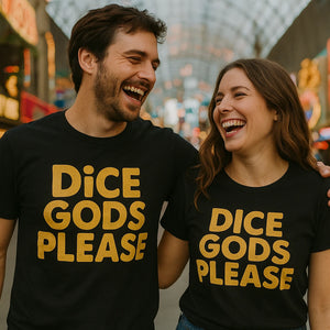 Person wearing the black las vegas nevada t shirt graphic tee - "Dice Gods Please" design